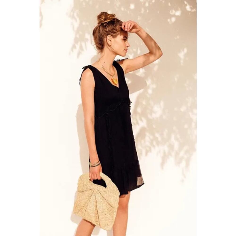 SEZANE Albertina Dress Black Silk Chiffon Ruffles Size XS French‎ Girl Chic Sexy